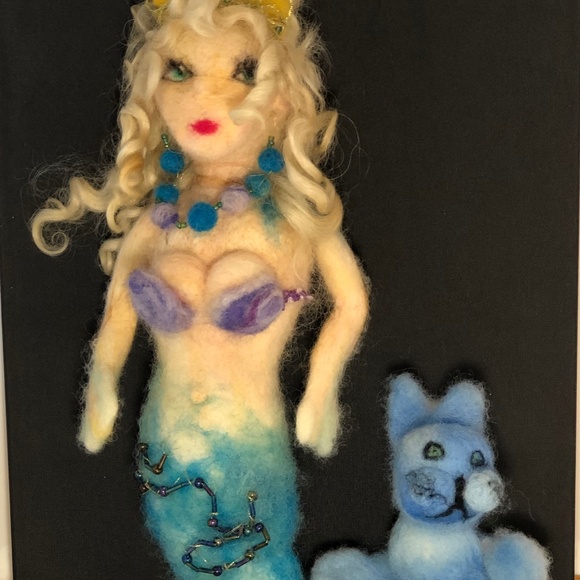 Mermaid & Blue Mer-Cat One of a Kind Felt Waldorf Doll Storyteller Ocean Cat NEW
